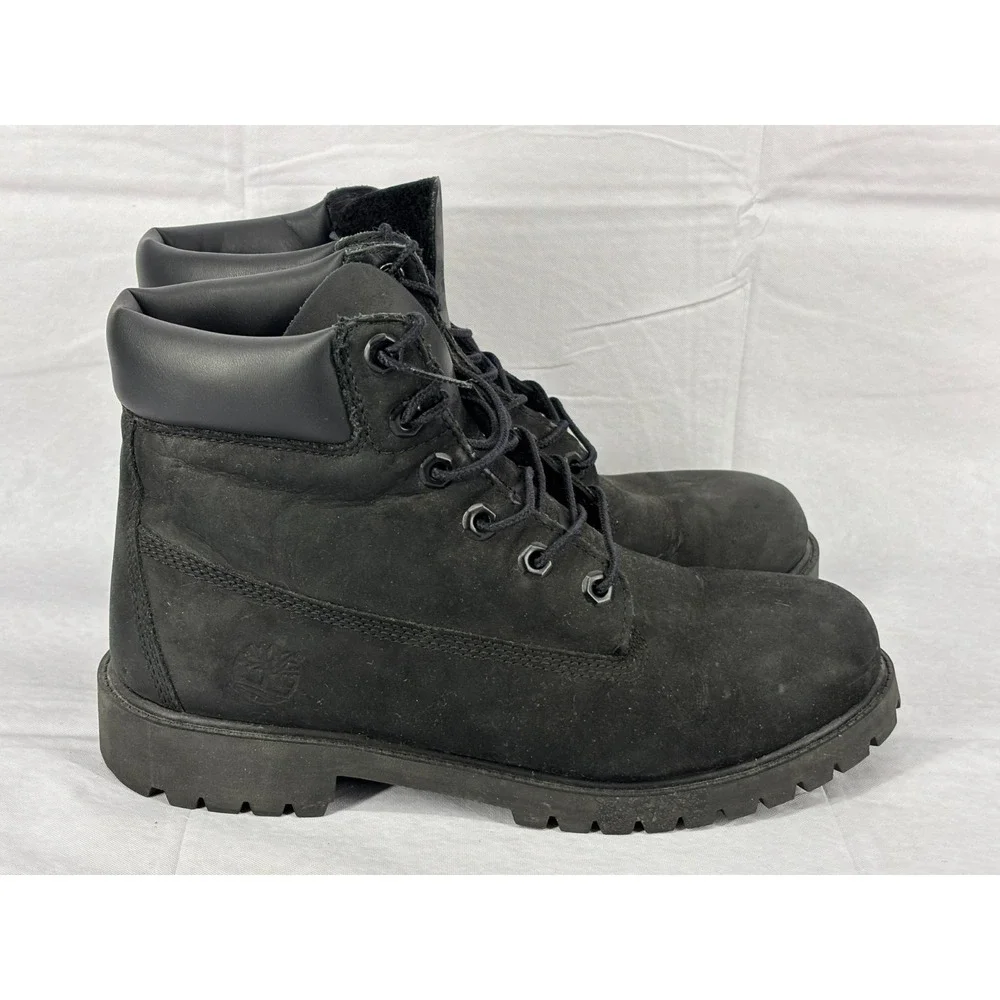 Timberland Premium 6 12907 Combat Boots Boys Black Nubuck Lace Up Waterproof 7